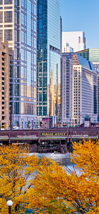 View of Wabash Avenue in downtown Chicago, Illinois free fall tech wallpaper