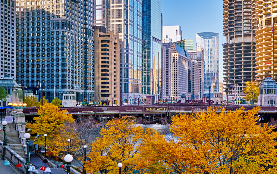 View of Wabash Avenue in downtown Chicago, Illinois free fall tech wallpaper